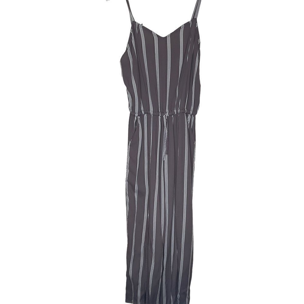In Style Jumpsuit Vertical Stripe Spaghetti Strap V-neck Pockets Size XL